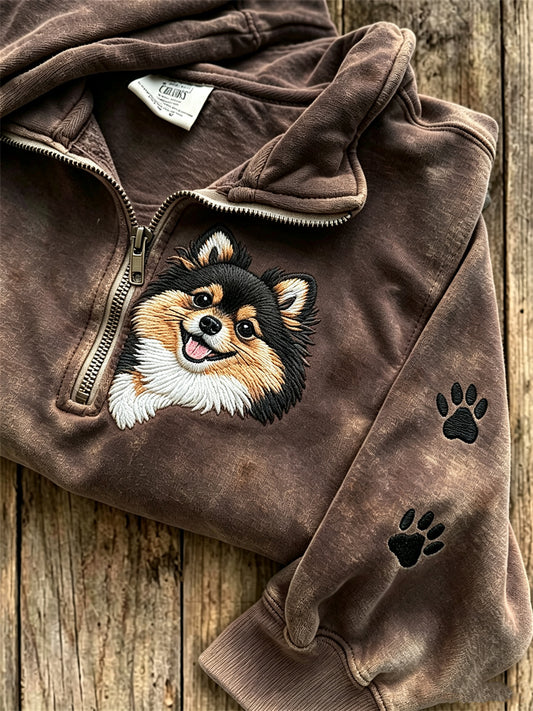 Women's Peeking Pom Dog & Paw Prints Zip Up Sweatshirt