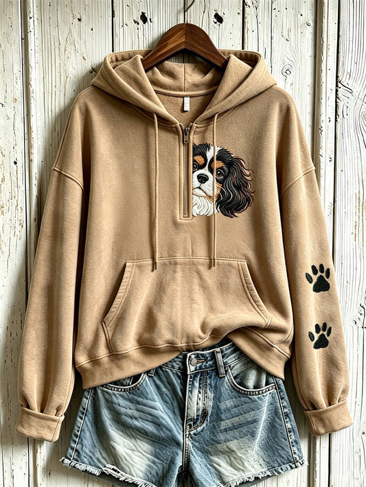 Women's Cute Dog Pattern Printed Casual Half Zipper Hoodie