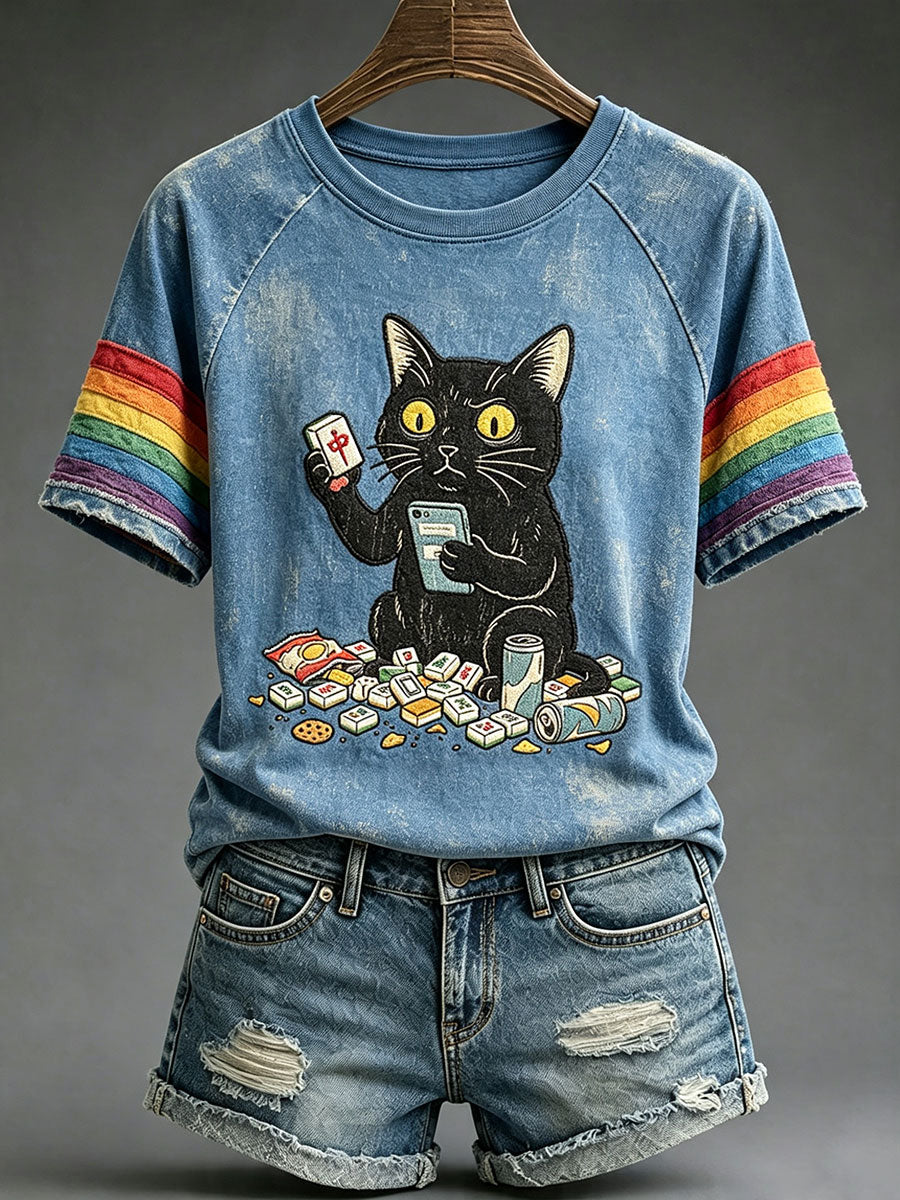 Women's Black Cat Mahjong T-Shirts