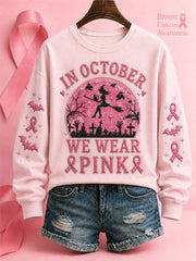 Women's"In October We Wear Pink" Breast Cancer Awareness Halloween Casual Regular Sweatshirt