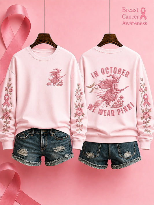 Women's"In October We Wear Pink" Breast Cancer Awareness Halloween Casual Regular Sweatshirt