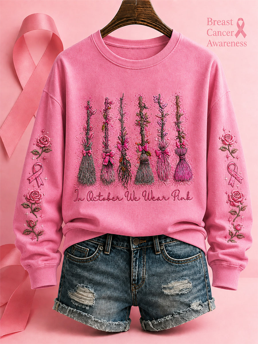 Women's"In October We Wear Pink" Breast Cancer Awareness Halloween Casual Regular Sweatshirt