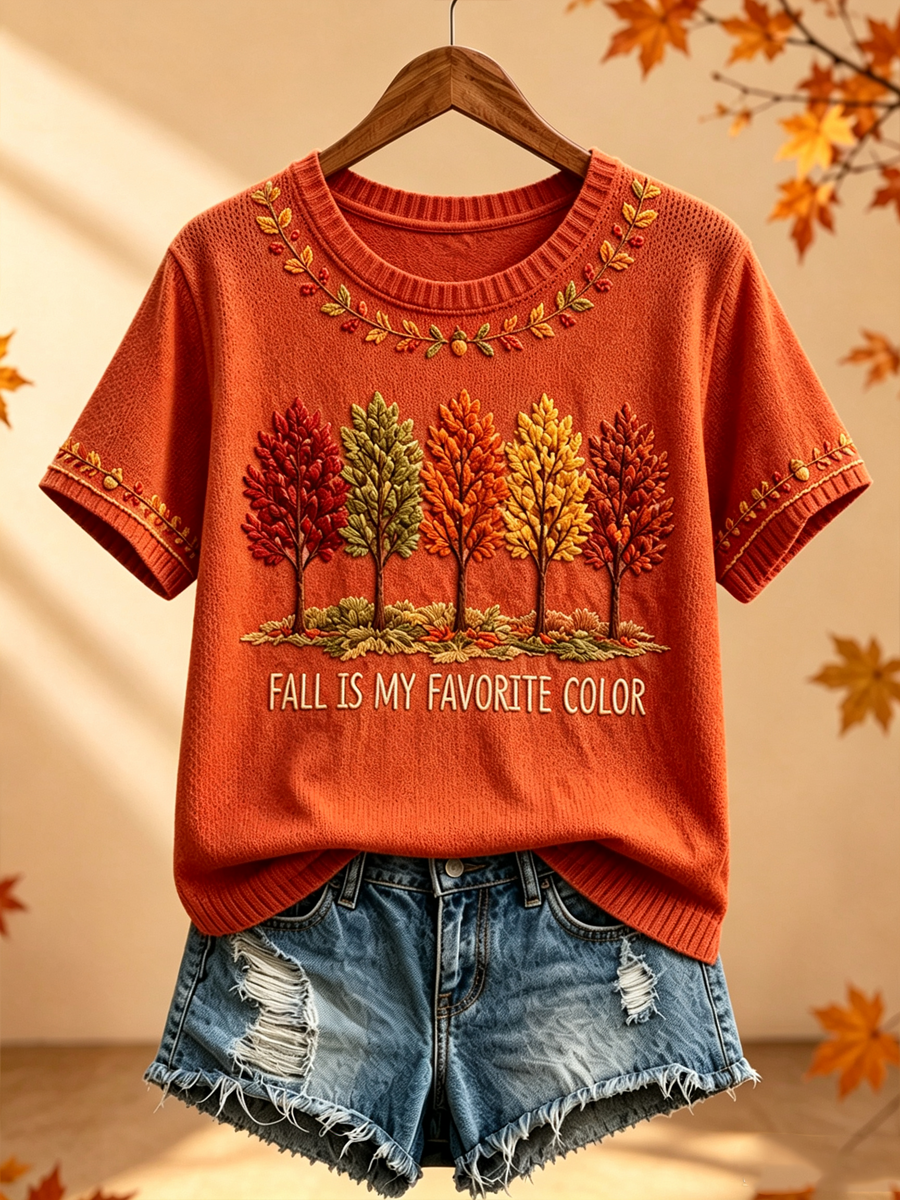 Women's Fall Is My Favorite Color short-sleeved Faux-knit
