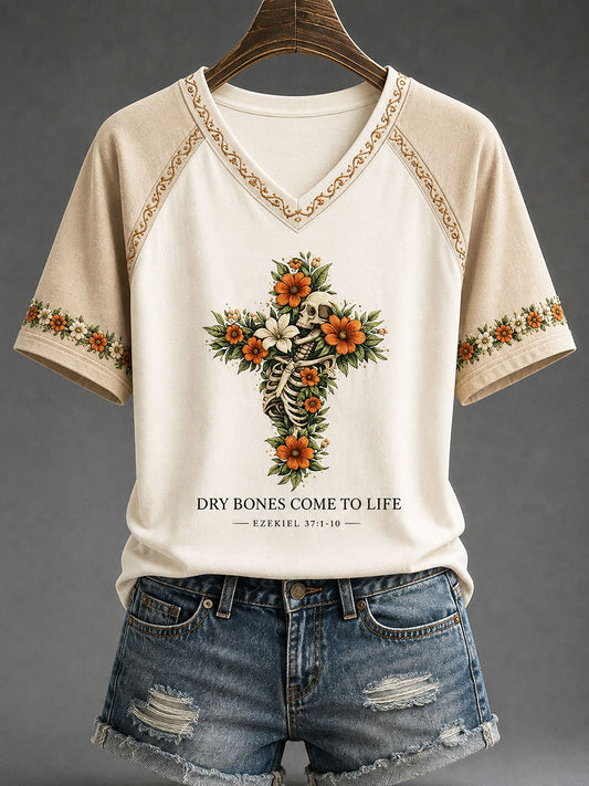 Women's "Dry Bones Come To Live" Faith Floral Casual T-shirt