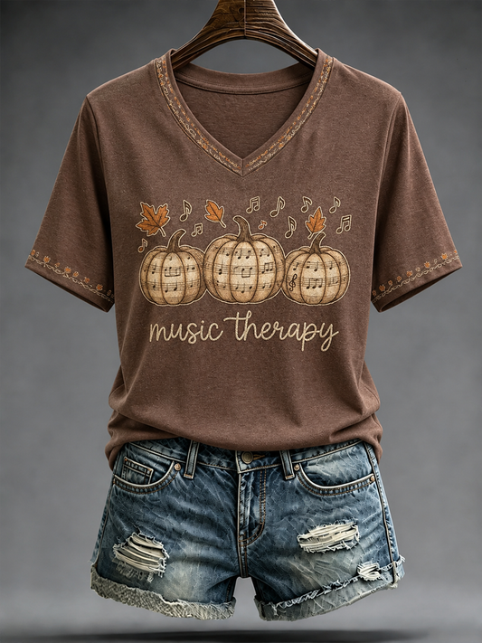 Women's Autumn Music Printed  short-sleeved T-shirt