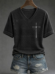 Women's Cross Print Casual T-Shirt
