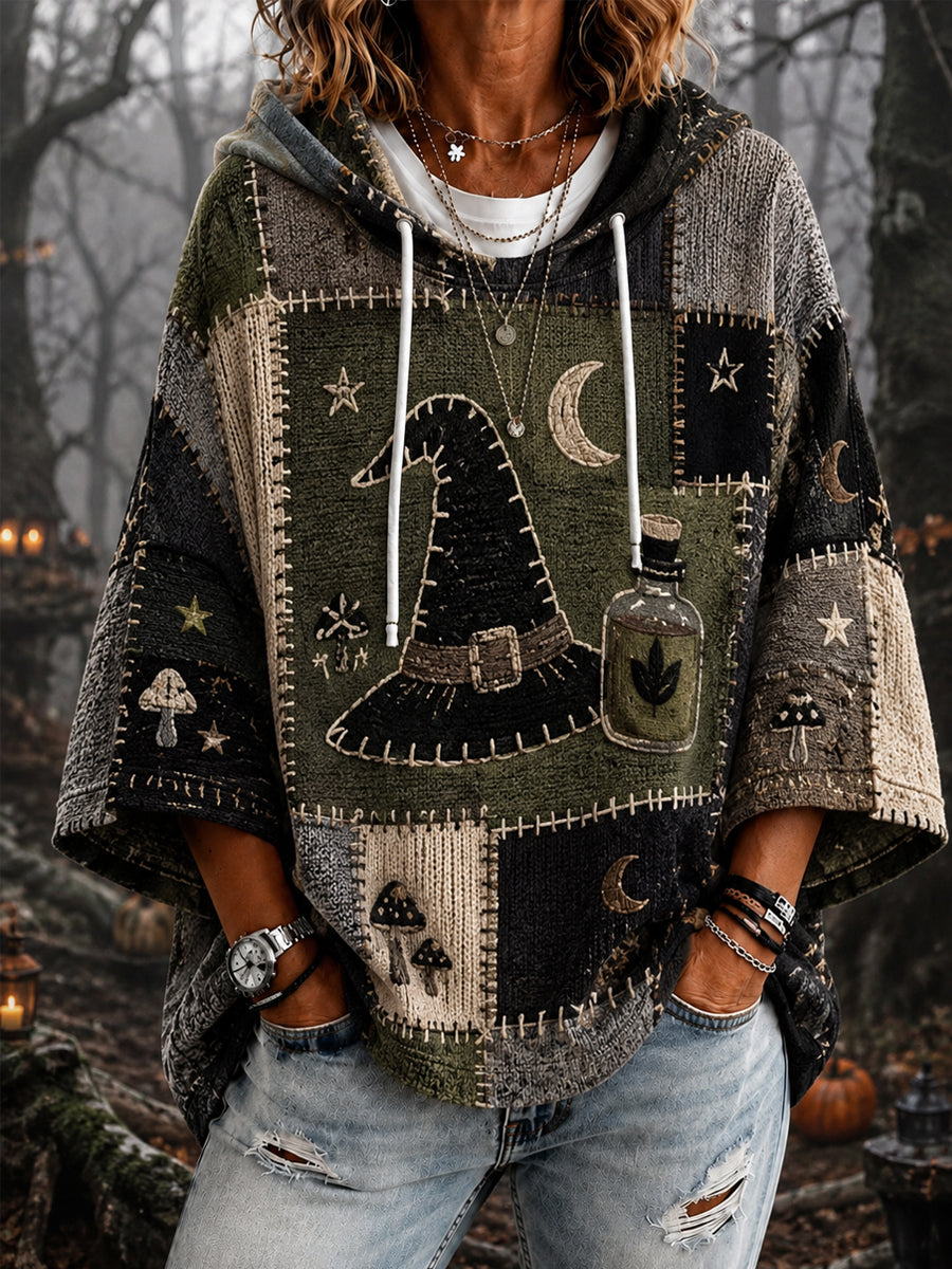 Women's Halloween Witch Hat Print Casual 3/4 Sleeve Hoodie