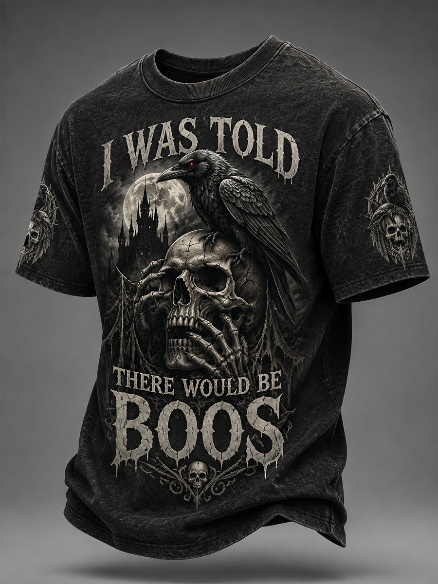Men's Funny Halloween Skull I Was Told There Would Be Boos Print Casual Tee
