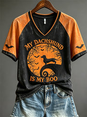 Women's My Dachshund Is My Boo Halloween Dog Mom Print short-sleeved T-shirt