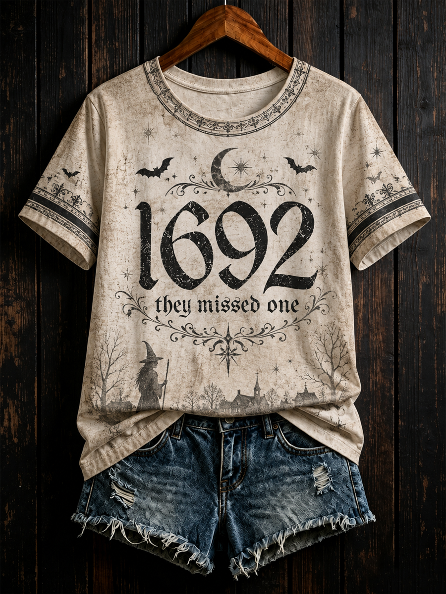 Women's Halloween witch print short-sleeved T-shirt