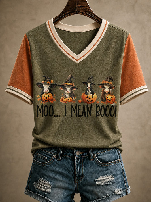 Women's Western Halloween Printed V-neck T-shirt