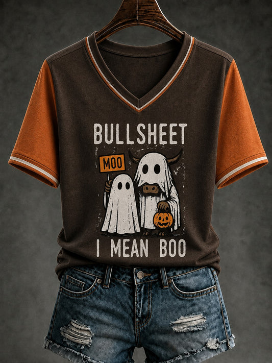 Women's Western Halloween Printed V-neck T-shirt
