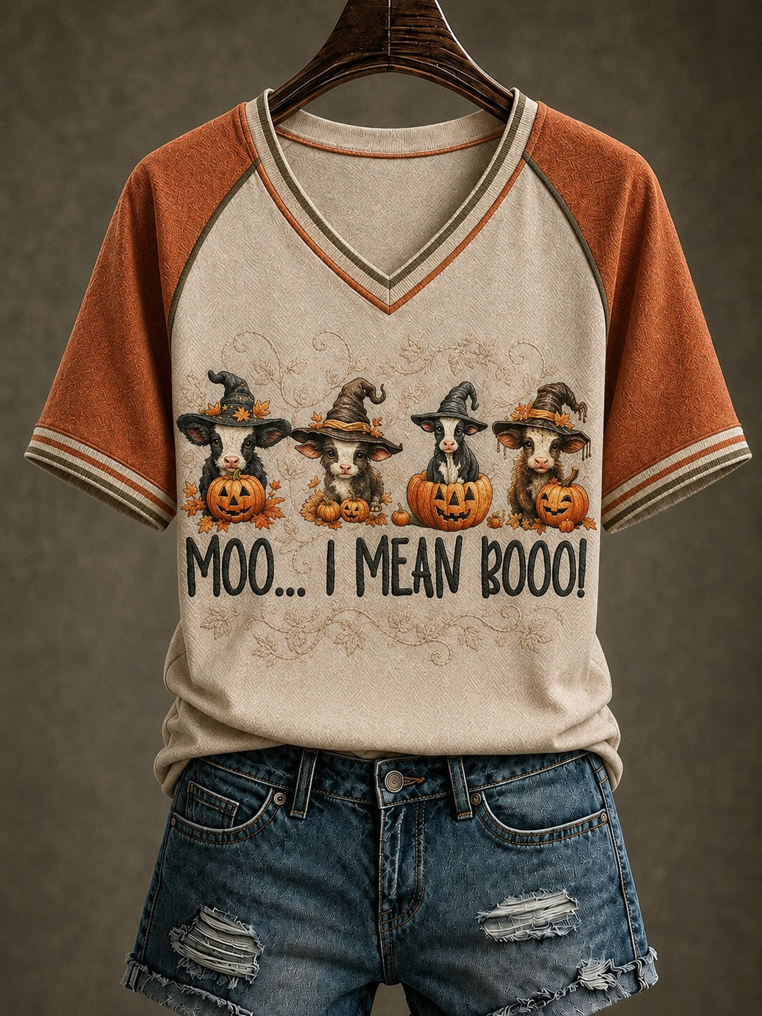 Women's Western Halloween Printed V-neck T-shirt