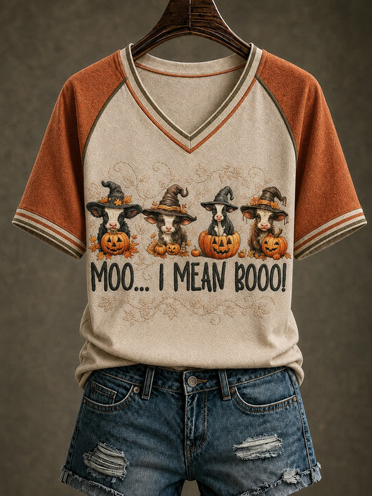 Women's Western Halloween Printed V-neck T-shirt