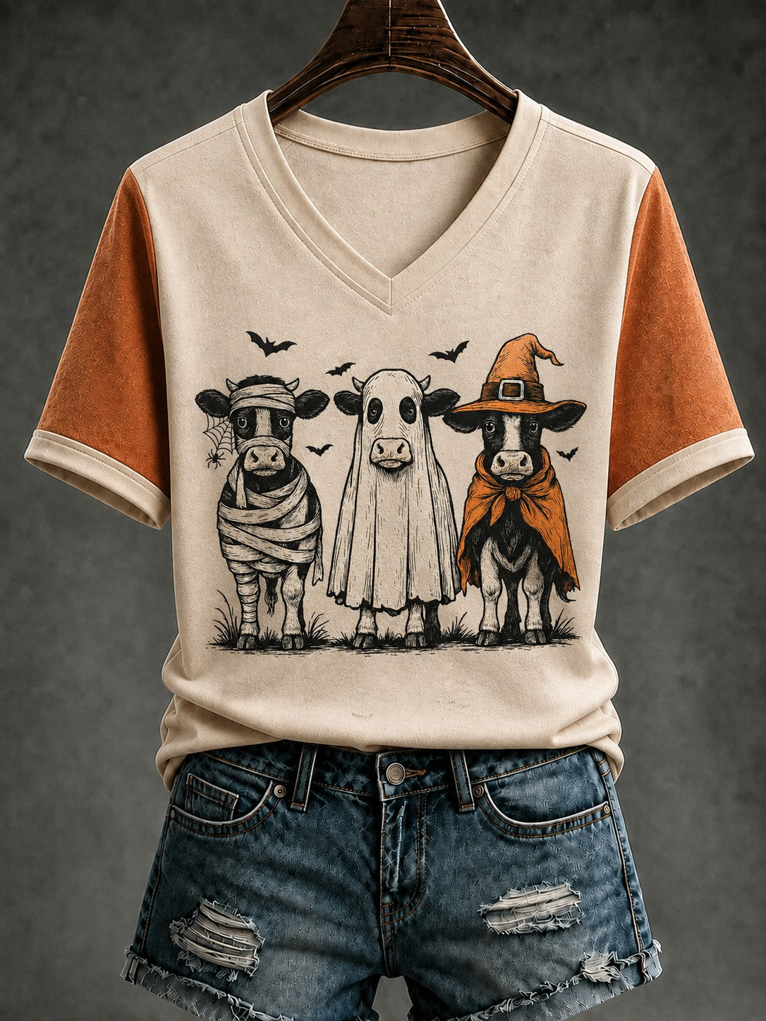 Women's Western Halloween Printed V-neck T-shirt