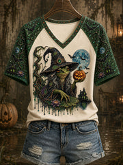 Women's Halloween Toad Print V-Neck T-Shirts
