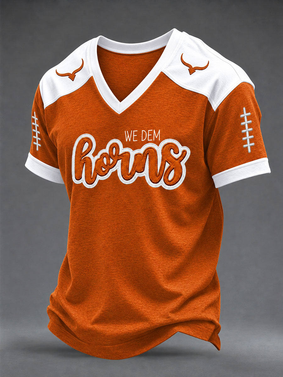 Men's Game Day Football Print Casual V-neck T-shirt
