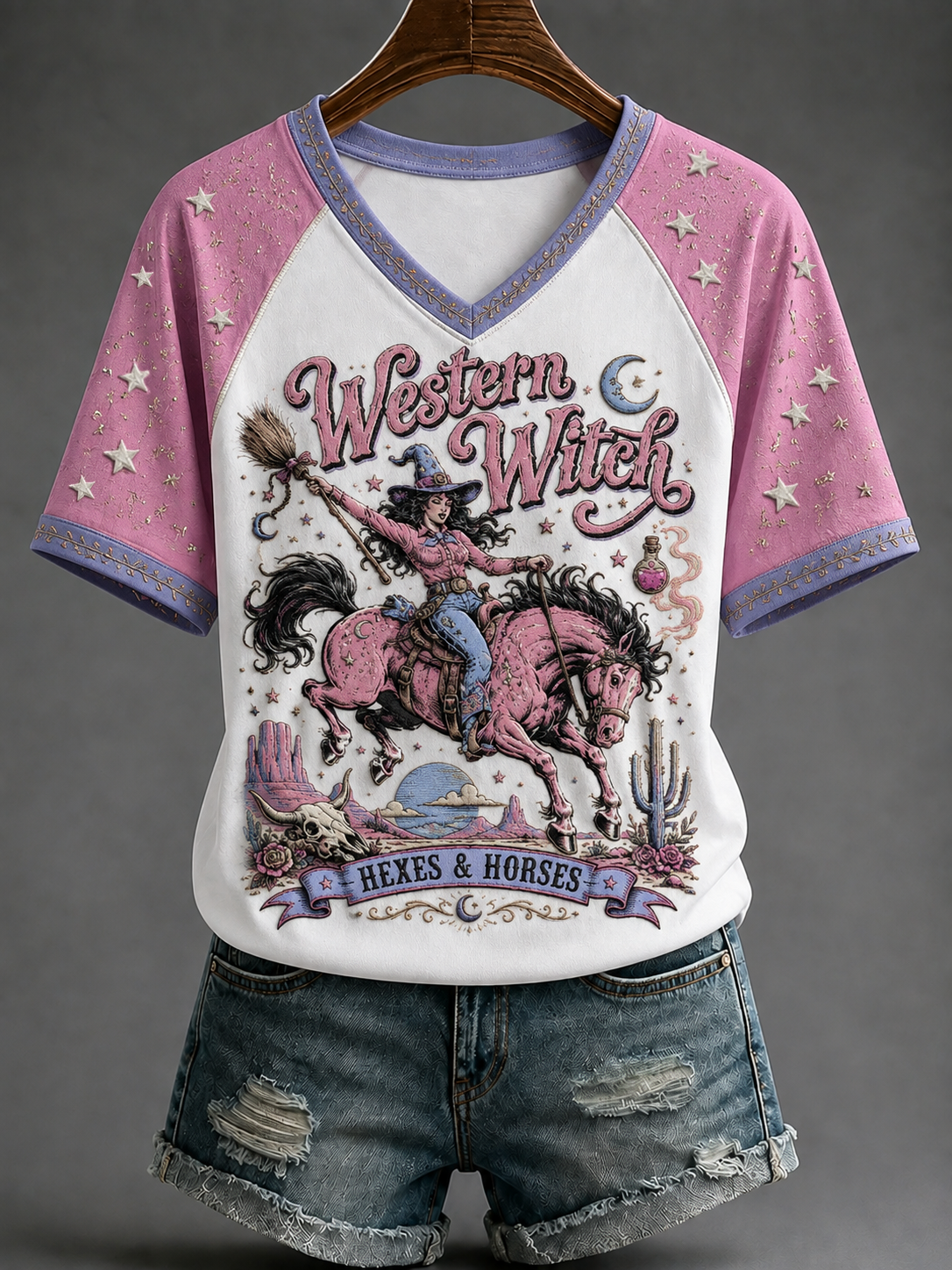 Women's Western Witch V-neck Off-shoulder Short-sleeved T-shirt