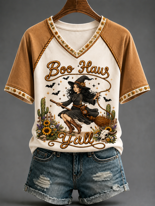 Women's Western Witch V-neck Off-shoulder Short-sleeved T-shirt