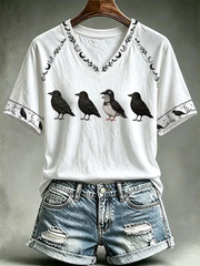 Women's Halloween print V-neck off-shoulder short-sleeved T-shirt