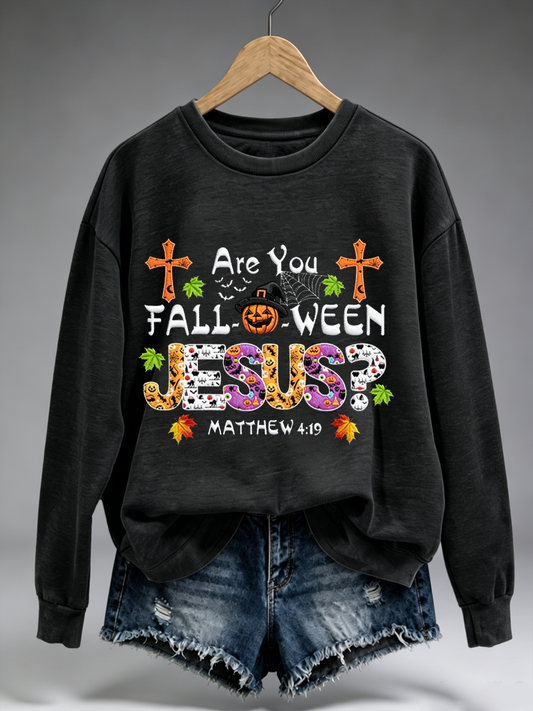 Women's Are You Fall-O-Ween Jesus Halloween Christian Scary Pumpkins polyester sweatshirt