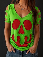 Women's Halloween Ghost Face V-neck zipper T-shirt