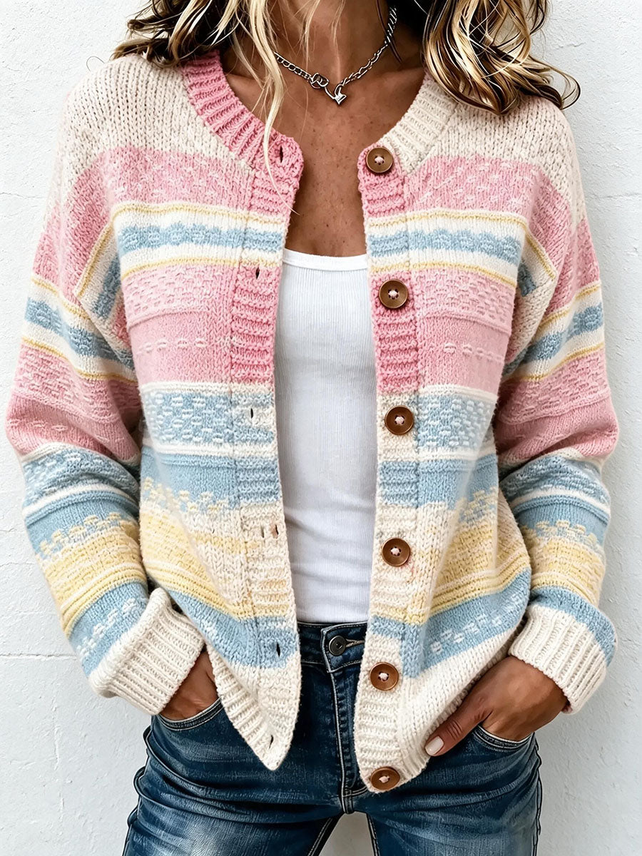 Women's Striped Pattern Knit Cardigan