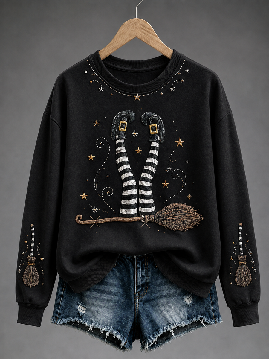 Women's Halloween witch print Regular Sweatshirt