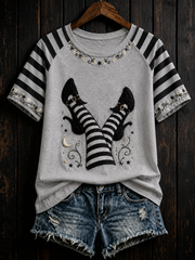 Women's Halloween witch print round neck short sleeve T-shirt