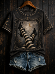 Women's Halloween witch print short-sleeved T-shirt