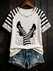 Women's Halloween witch print round neck short sleeve T-shirt
