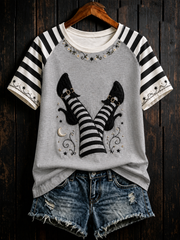 Women's Halloween witch print round neck short sleeve T-shirt