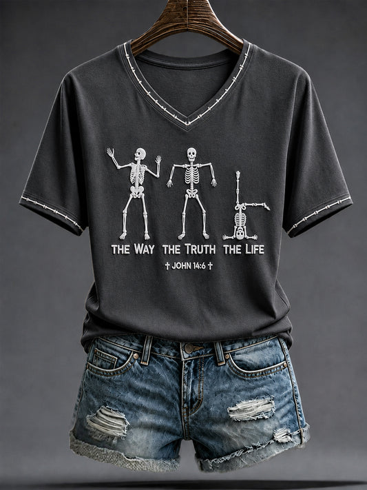 Women's Jesus The Way The Truth The Life Skeleton Cross Short Sleeve T-shirt