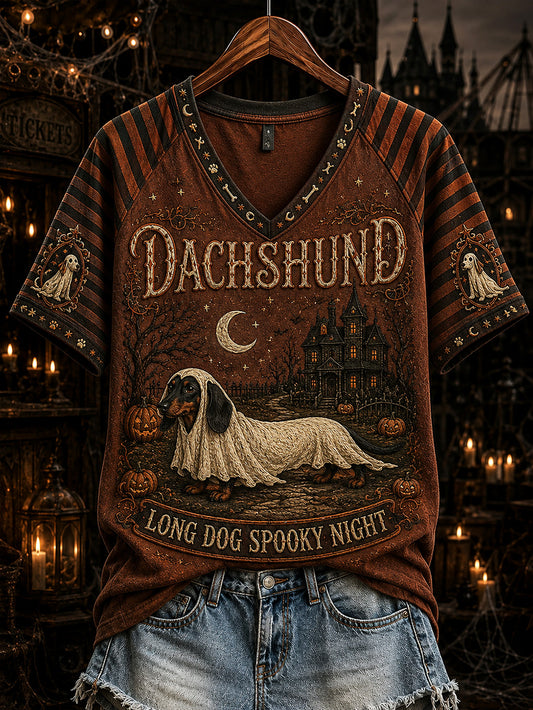 Women's Halloween Cute Dog Pattern Printed Casual Short Sleeve T-shirt