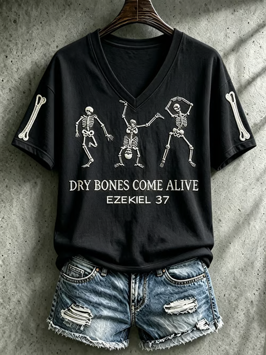 Women's Halloween skull print short-sleeved T-shirt