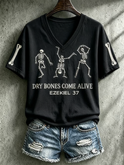 Women's Halloween skull print short-sleeved T-shirt
