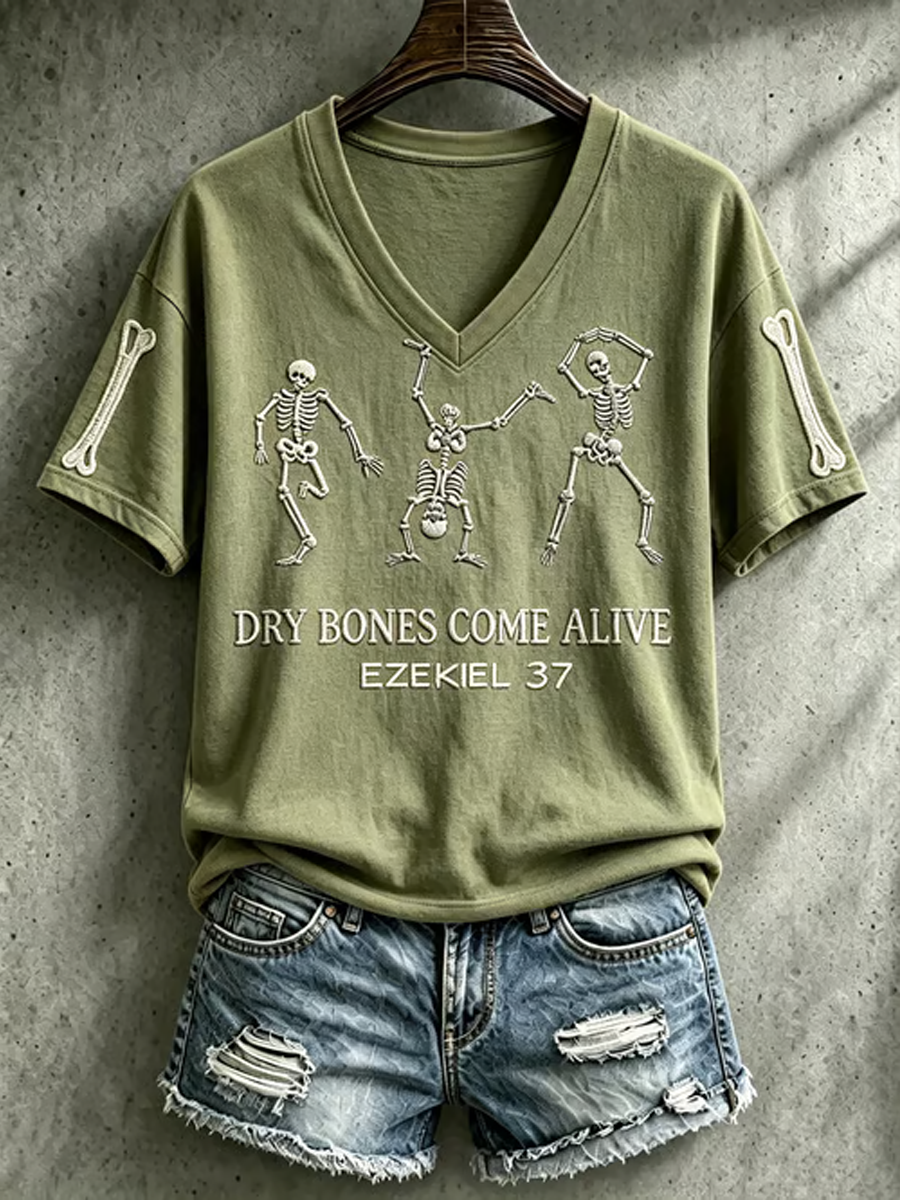 Women's Halloween skull print short-sleeved T-shirt