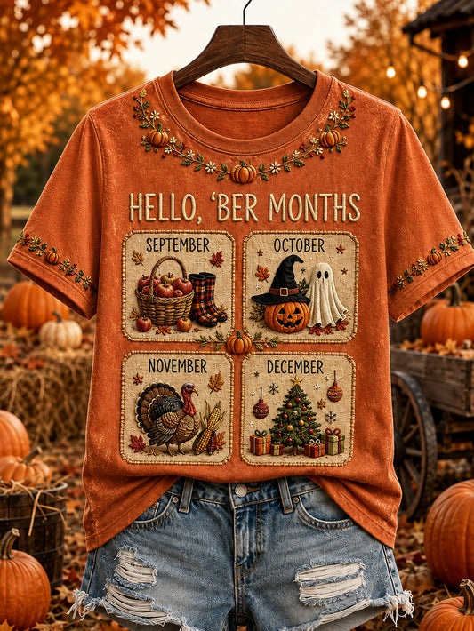 Women's autumn and winter theme pattern design casual short-sleeve T-shirt