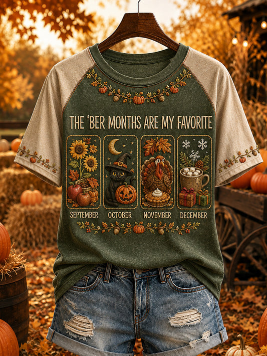Women's autumn and winter theme pattern design casual short-sleeve T-shirt