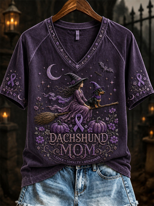 Women's Halloween Dachshund Mom Alzheimer's Awareness short-sleeved T-shirt