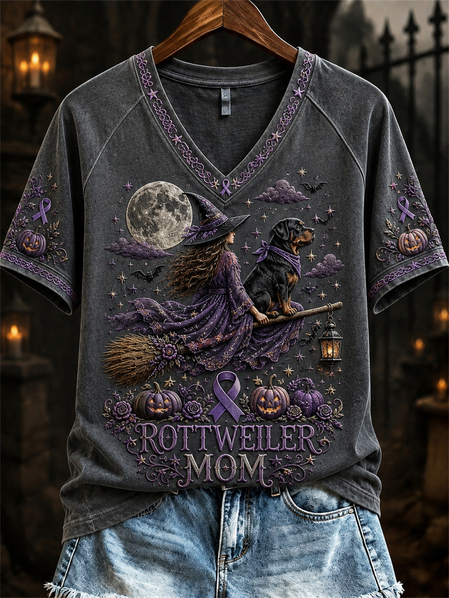 Women's Halloween Rottweiler Mom Alzheimer's Awareness short-sleeved T-shirt