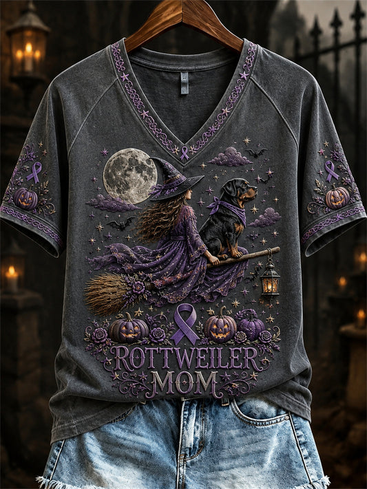 Women's Halloween Rottweiler Mom Alzheimer's Awareness short-sleeved T-shirt