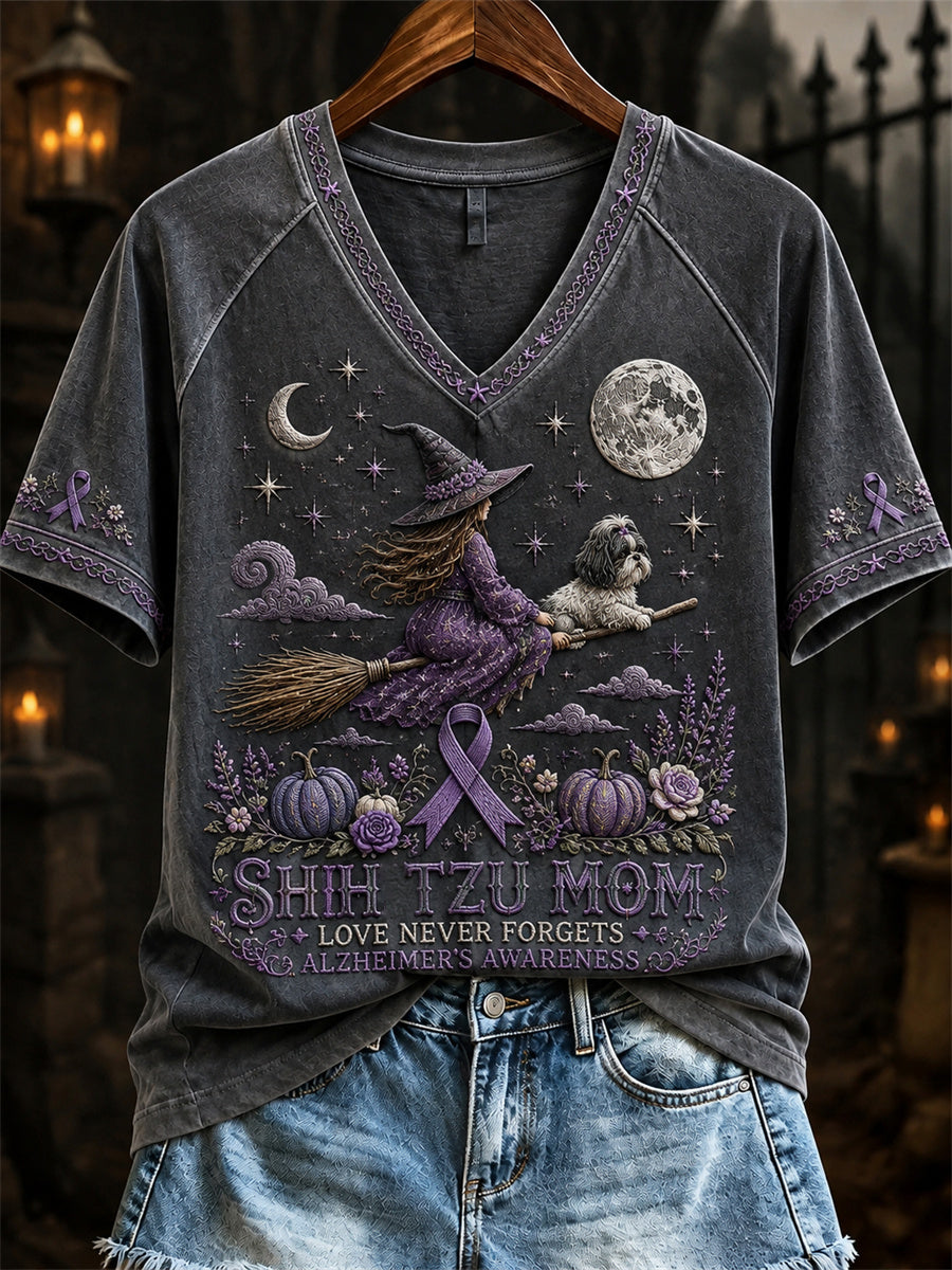 Women's Halloween Shih Tzu Mom Alzheimer's Awareness short-sleeved T-shirt