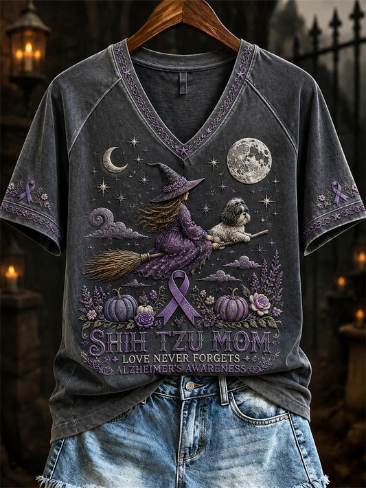Women's Halloween Shih Tzu Mom Alzheimer's Awareness short-sleeved T-shirt