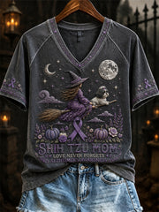 Women's Halloween Shih Tzu Mom Alzheimer's Awareness short-sleeved T-shirt