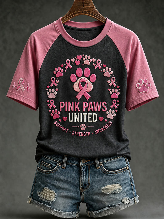 Women's Paws For The Cure slogan pink paws printed short sleeve T-shirt