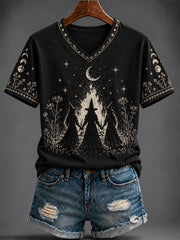 Women's Halloween Printed V-neck T-shirt