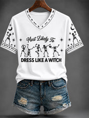 Women's Halloween Printed V-neck T-shirt