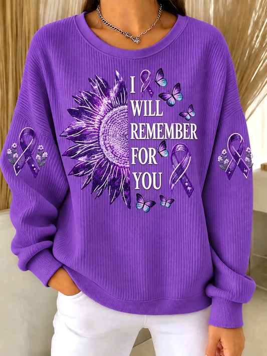 Women's Alzheimer's Awareness Support Print Ribbed Round-Neck Sweatshirt