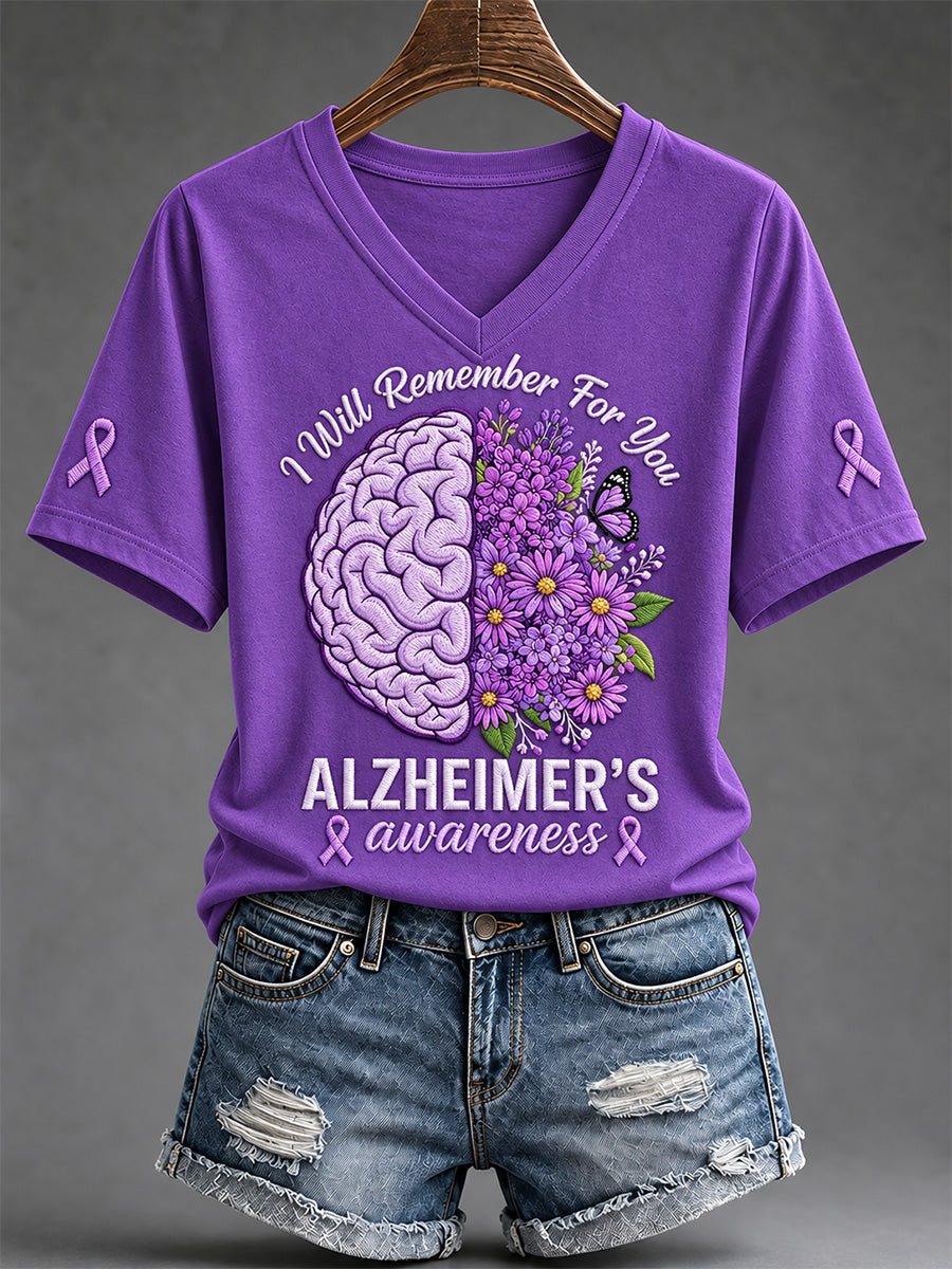 Women's Alzheimer's Awareness Support Print V-Neck Tee